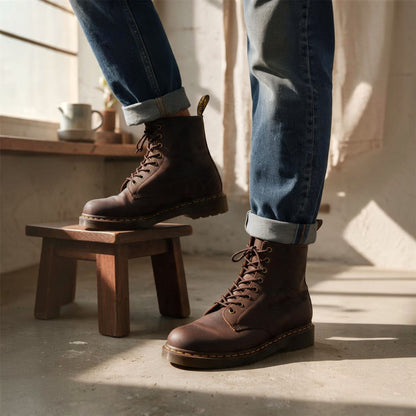 Dr Martens 1460 Brown Crazy Horse Leather Combat Boots - 11822203