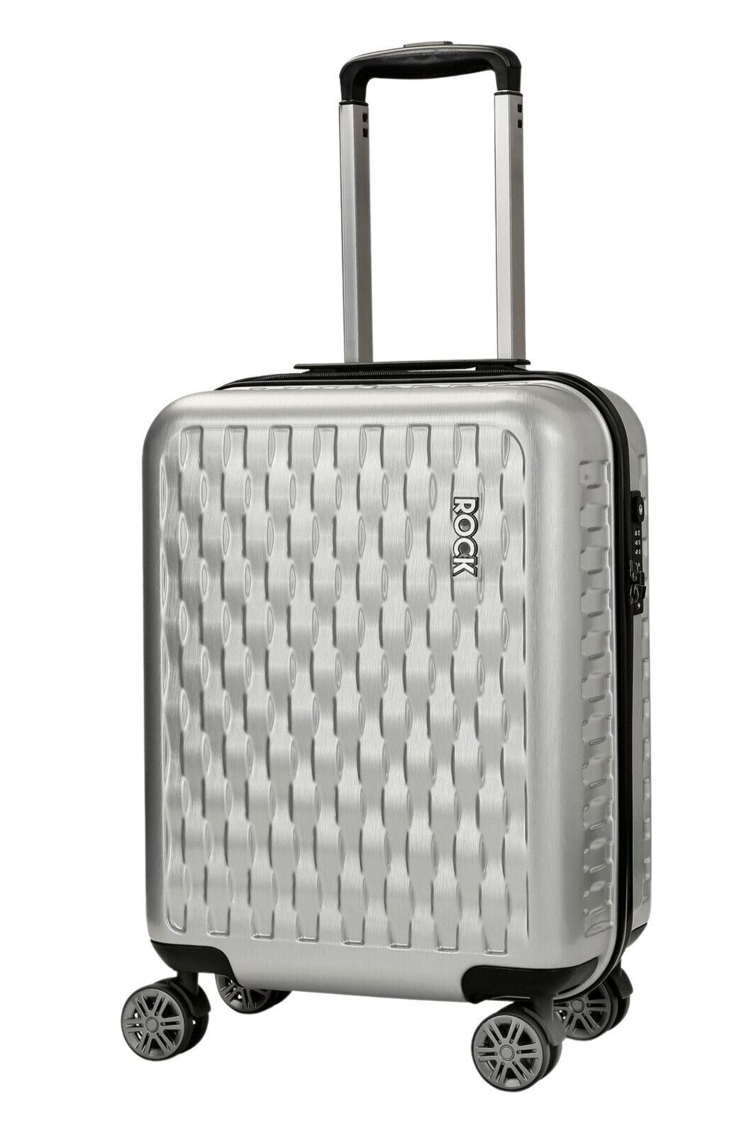 Hard Shell Silver Suitcase Set 8 Wheel Luggage Trolley Case Holiday Travel Bag