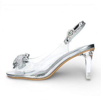 Laura Vita Women’s Mira 01 Clear Silver Slip-On Cinderella Heel Sandals