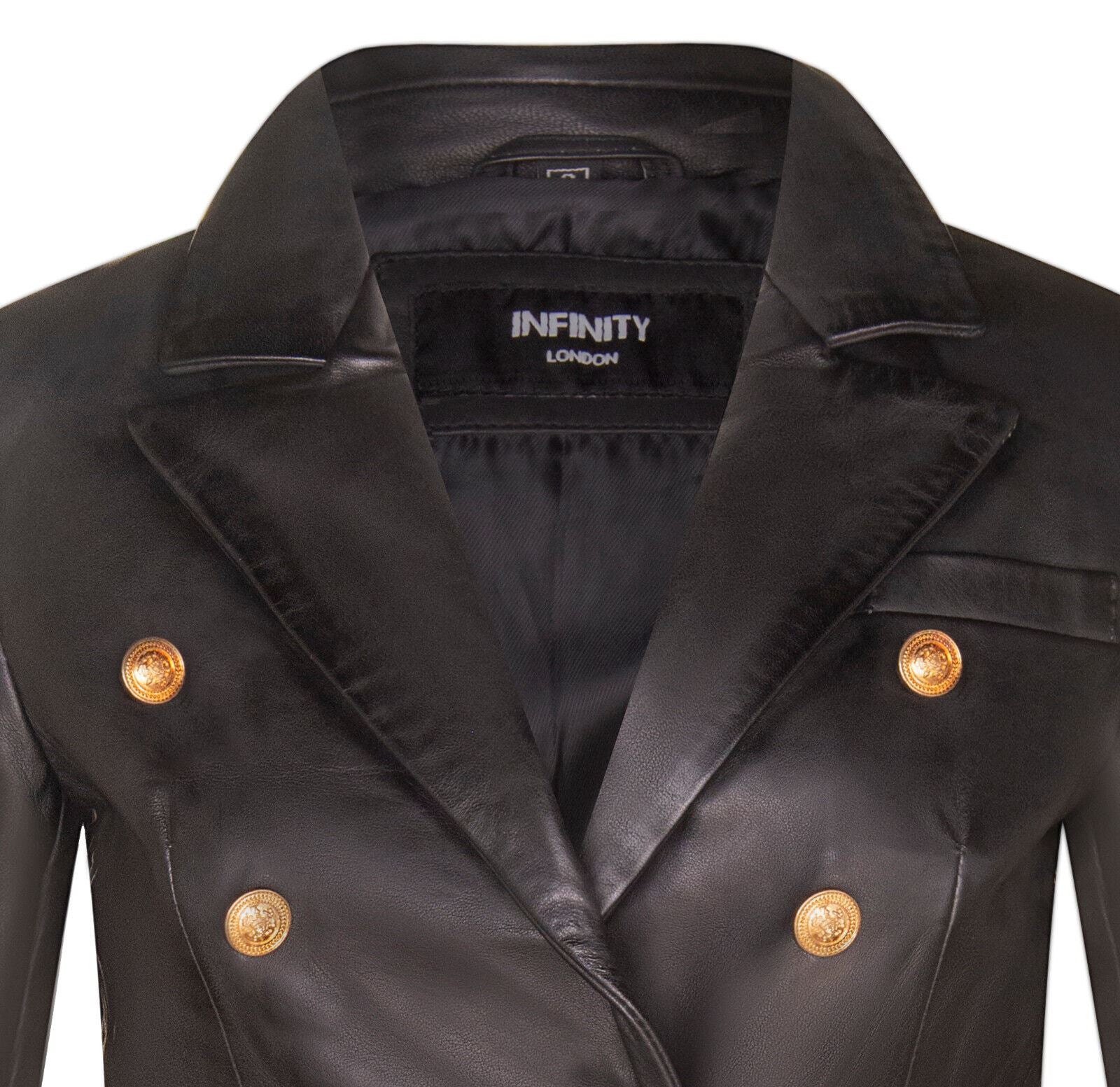Womens Classic Leather Military Blazer Jacket-Newent