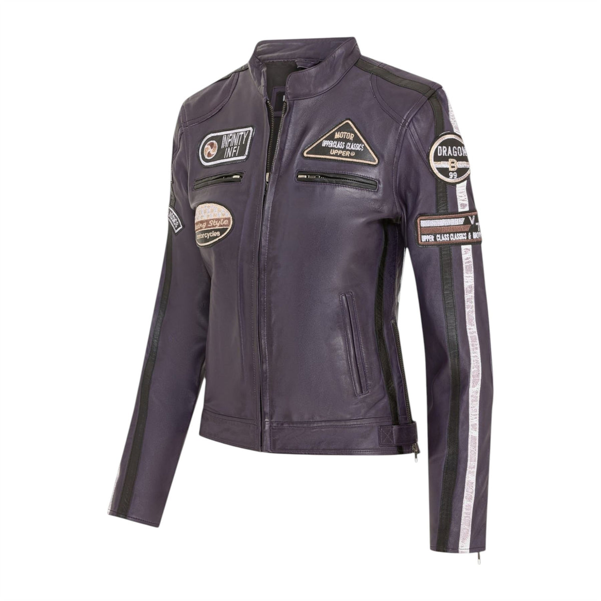 Womens Biker Racing Badges Leather Jacket-Eastleigh