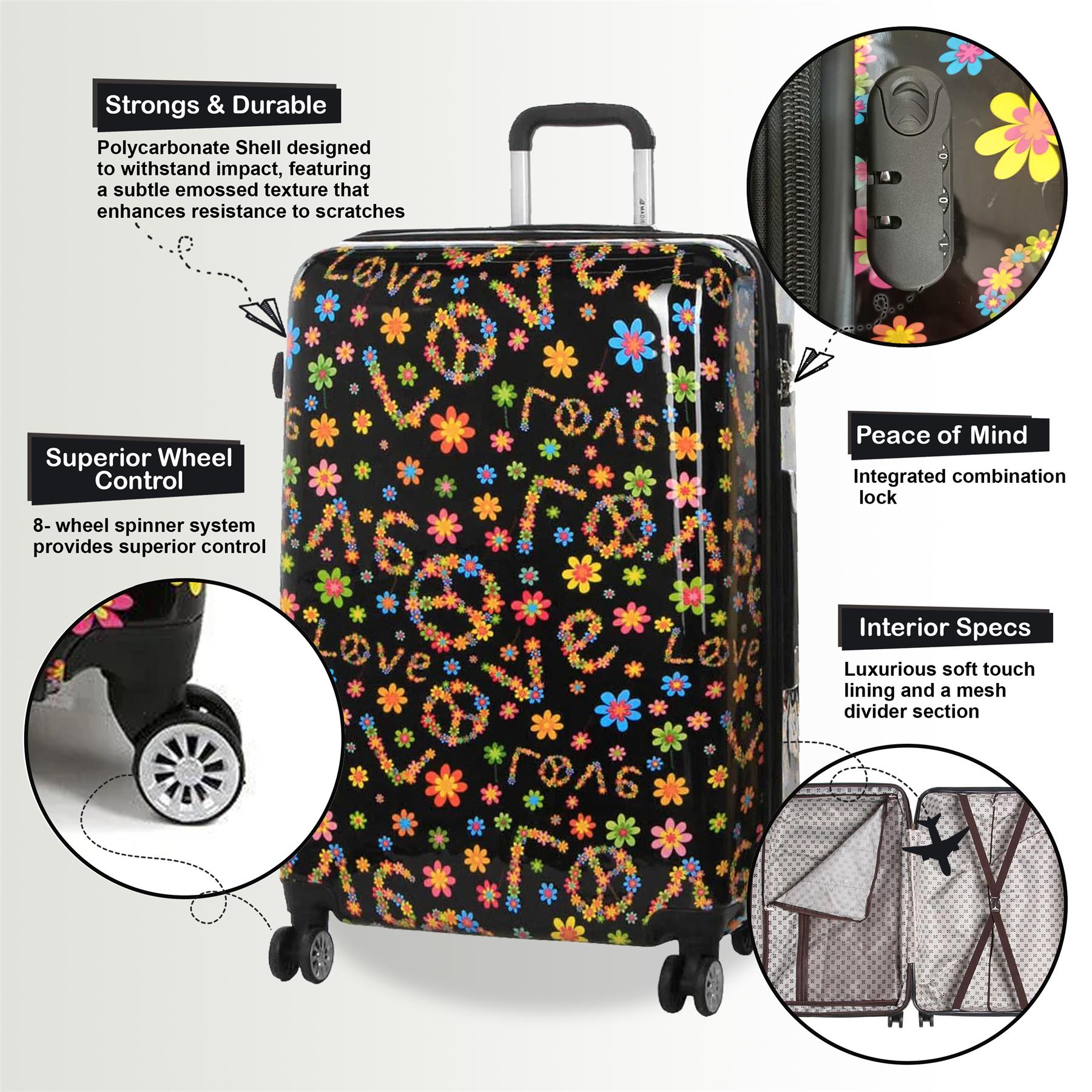 Clanton Set of 3 Hard Shell Suitcase in Love