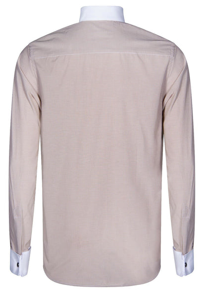 Mens Club Collar Beige Shirt 1920s Peaky Blinders With Bar Poplin Pin Smart