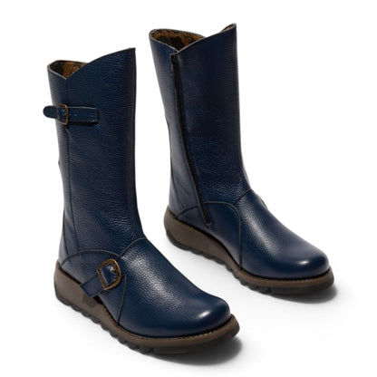 Fly London Womens Navy Blue Leather Mid-Calf Long Boots - MES2913