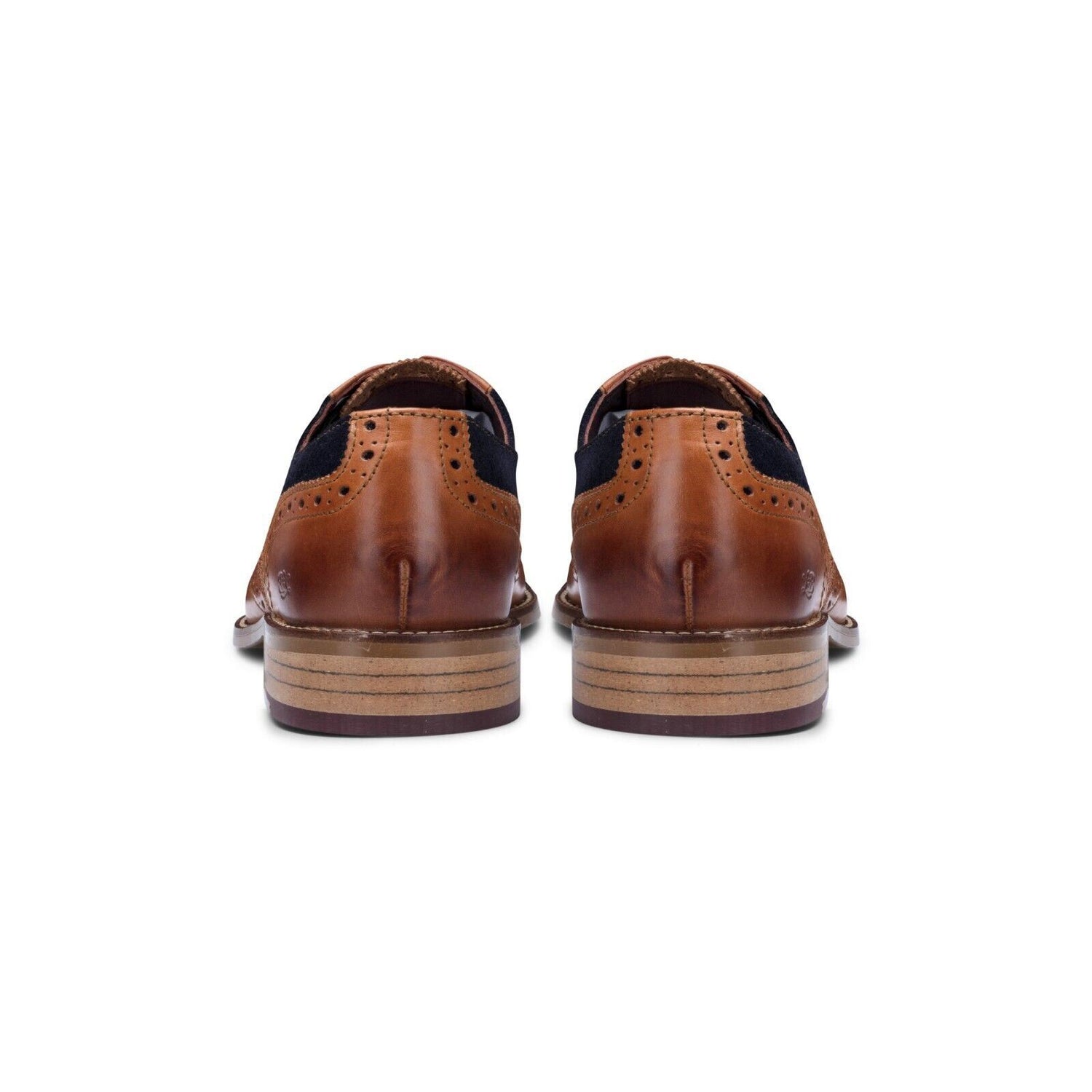 Mens Classic Oxford Tan Leather Gatsby Brogue Shoes with Navy Suede