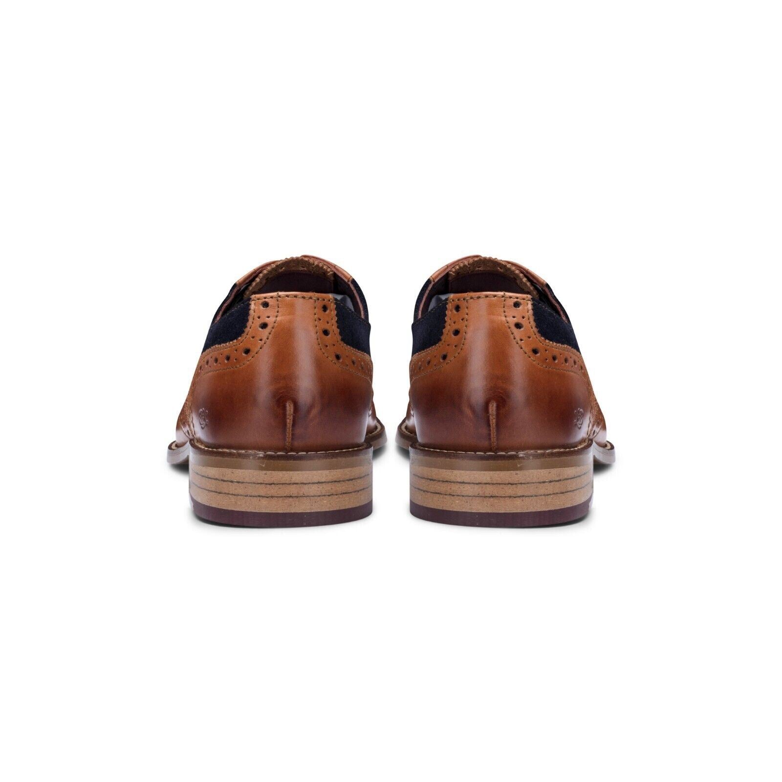 Mens Classic Oxford Tan Leather Gatsby Brogue Shoes with Navy Suede