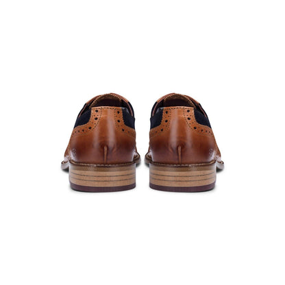 Mens Classic Oxford Tan Leather Gatsby Brogue Shoes with Navy Suede