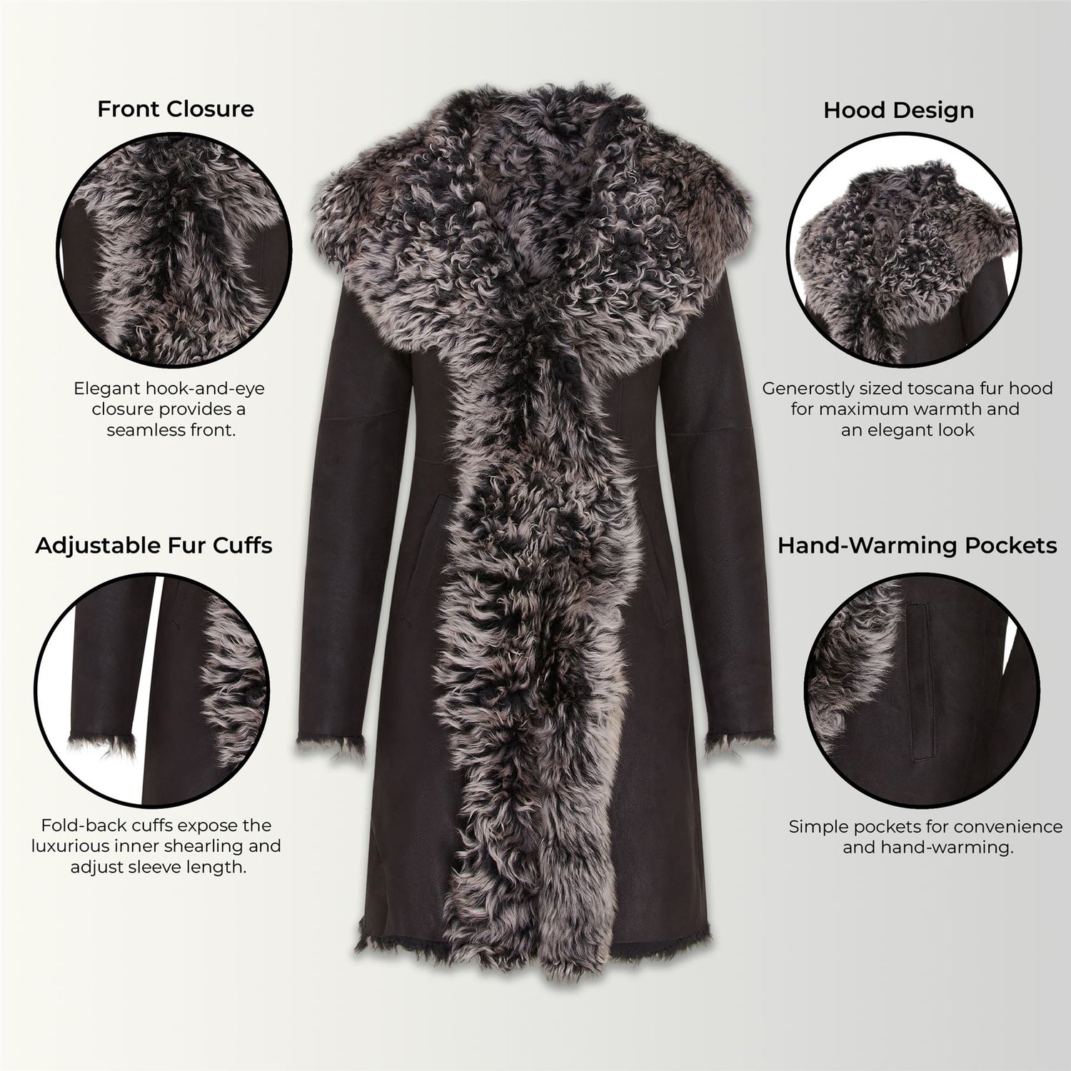 Womens Toscana Sheepskin Leather Hooded Trench Coat - Coast