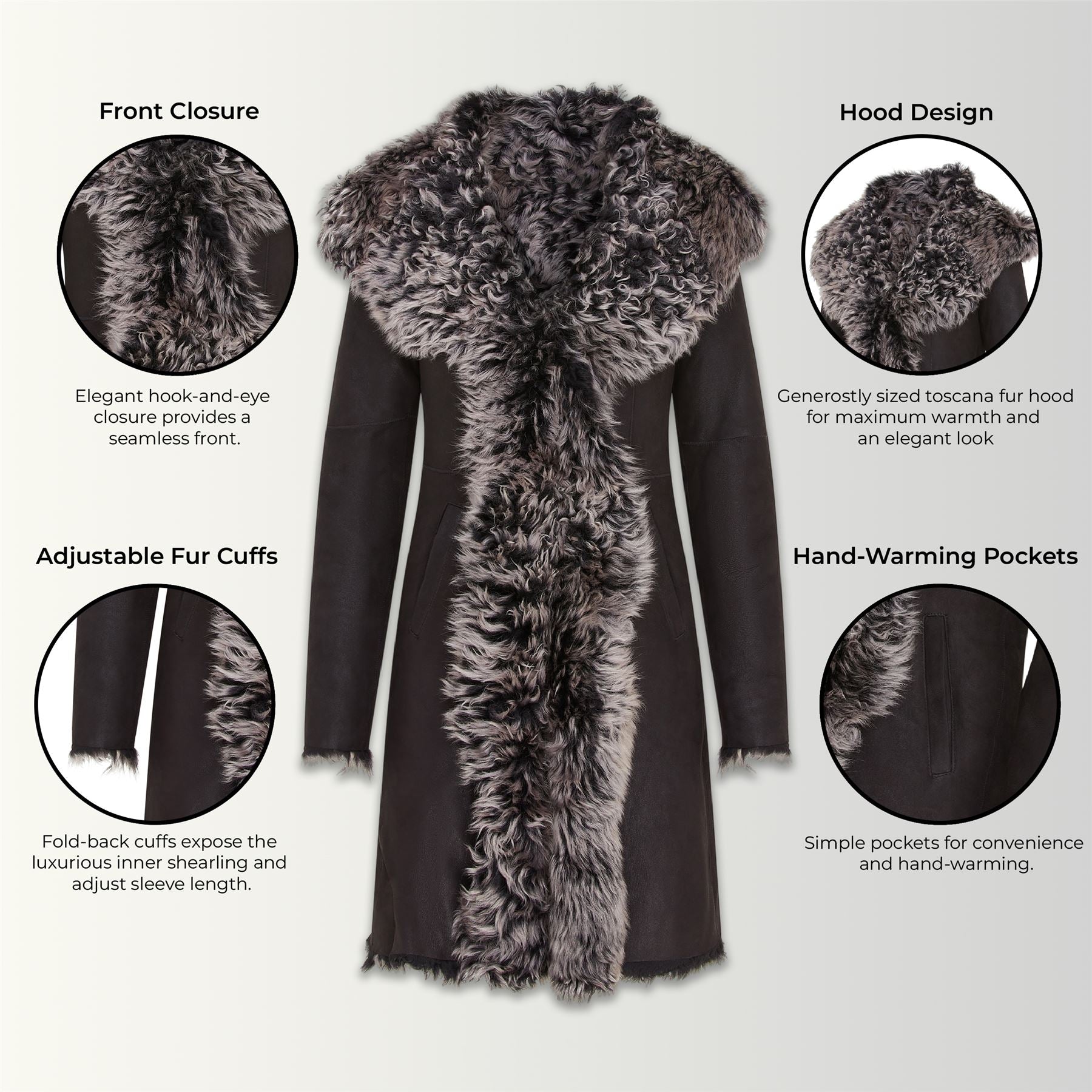 Womens Toscana Sheepskin Leather Hooded Trench Coat - Coast