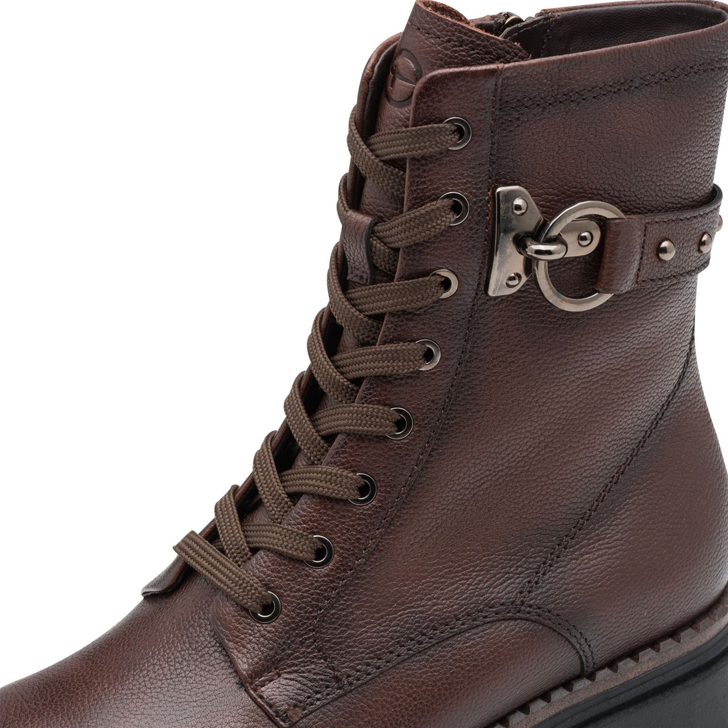 Tamaris Womens Fashion Brown Leather Lace-Up Zip Combat Ankle Boots