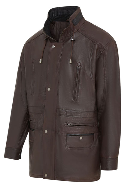 Mens Soft Italian Leather Parka Coat-Winnipeg