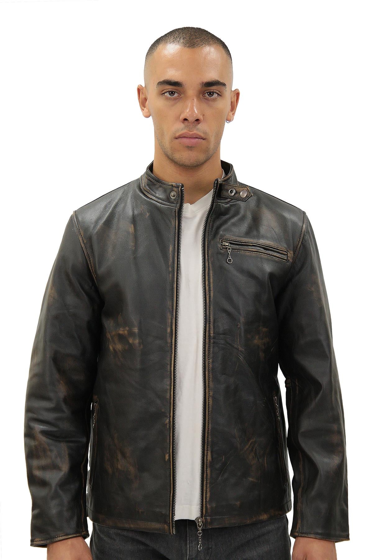 Mens Classic Black Leather Biker Jacket- Southgate
