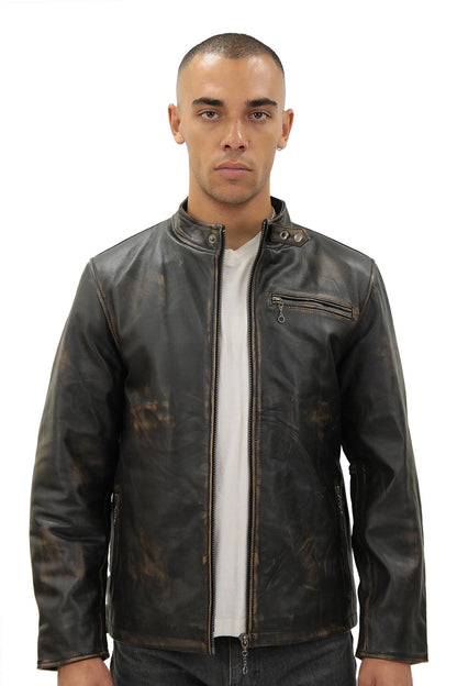 Mens Classic Black Leather Biker Jacket- Southgate