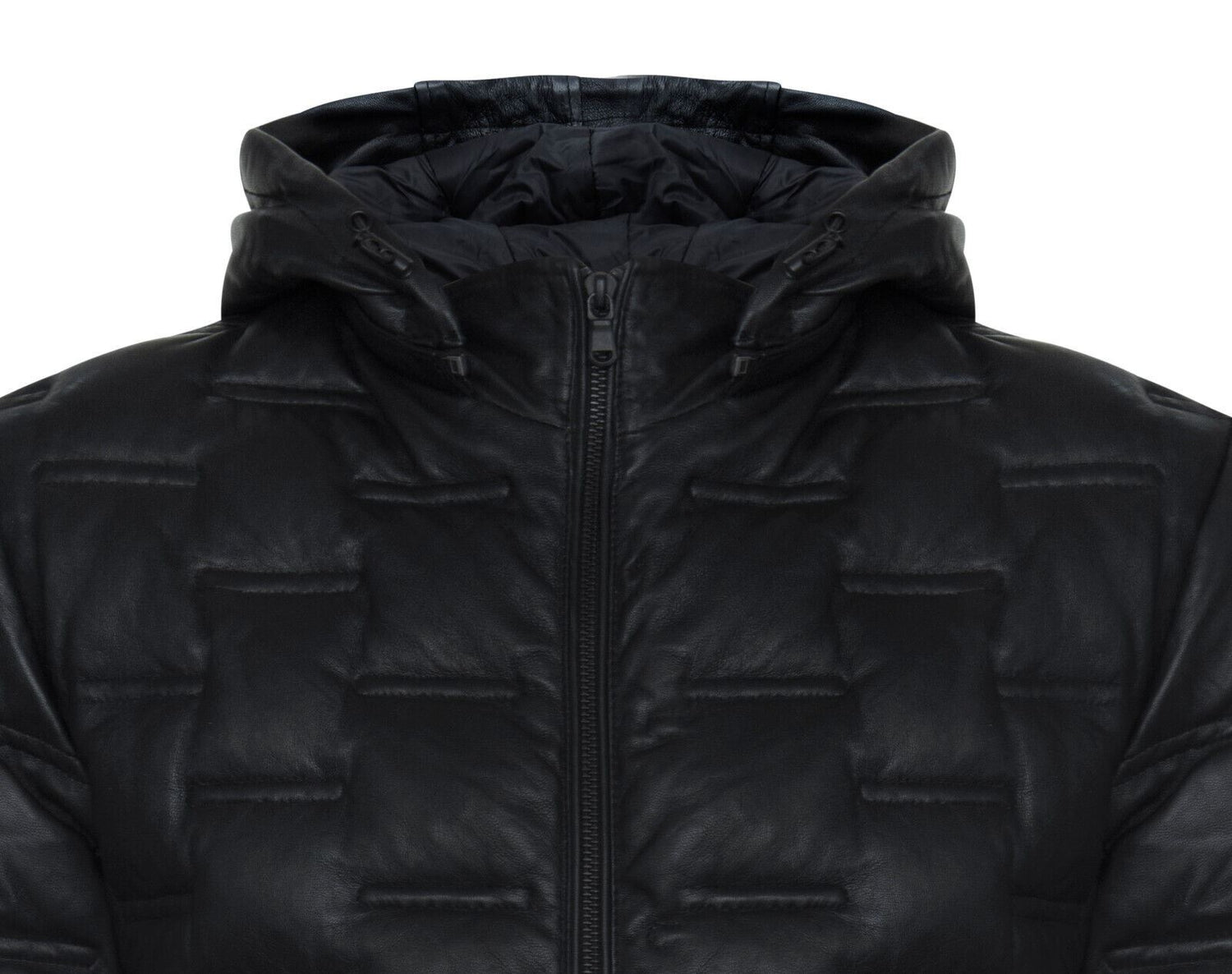 Mens Hooded Puffer Leather Bomber Jacket - Tadley