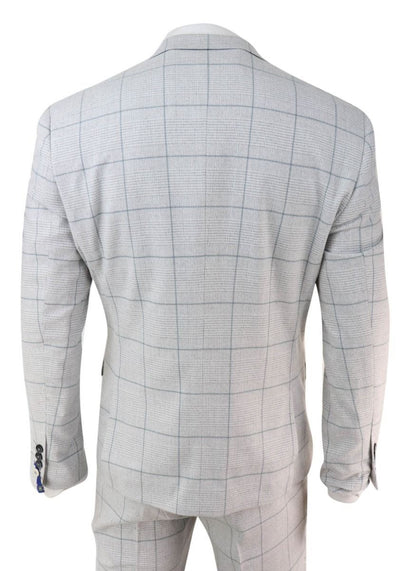 Mens 3 Piece Light Grey Check Tweed Vintage Retro Classic Suit - Upperclass Fashions 