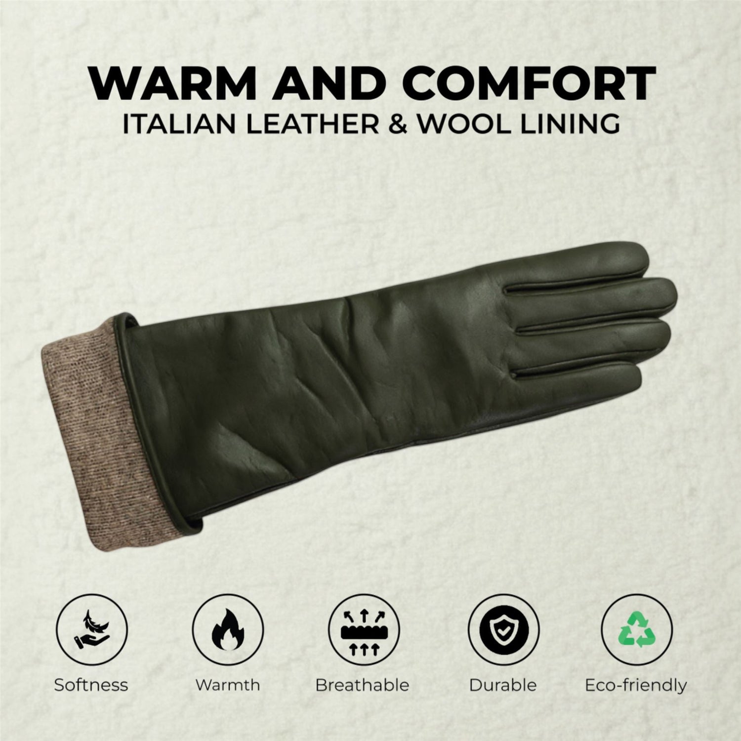 Womens Long Italian Leather Winter Soft Wool Lining Gloves