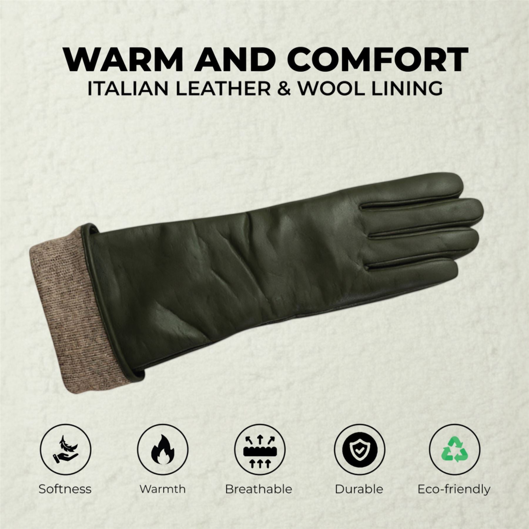 Womens Long Italian Leather Winter Soft Wool Lining Gloves