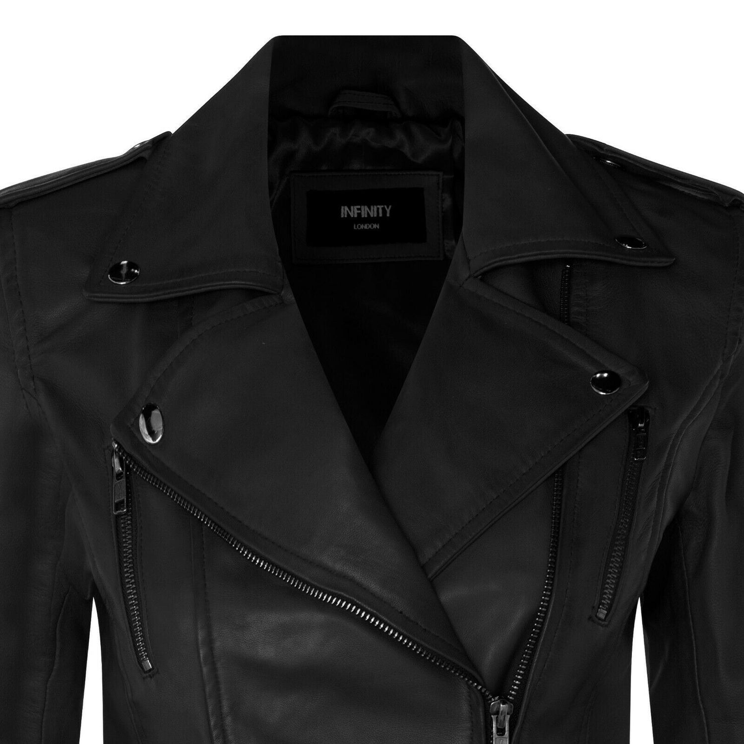 Womens Leather Brando Biker Jacket-Loddon - Upperclass Fashions 