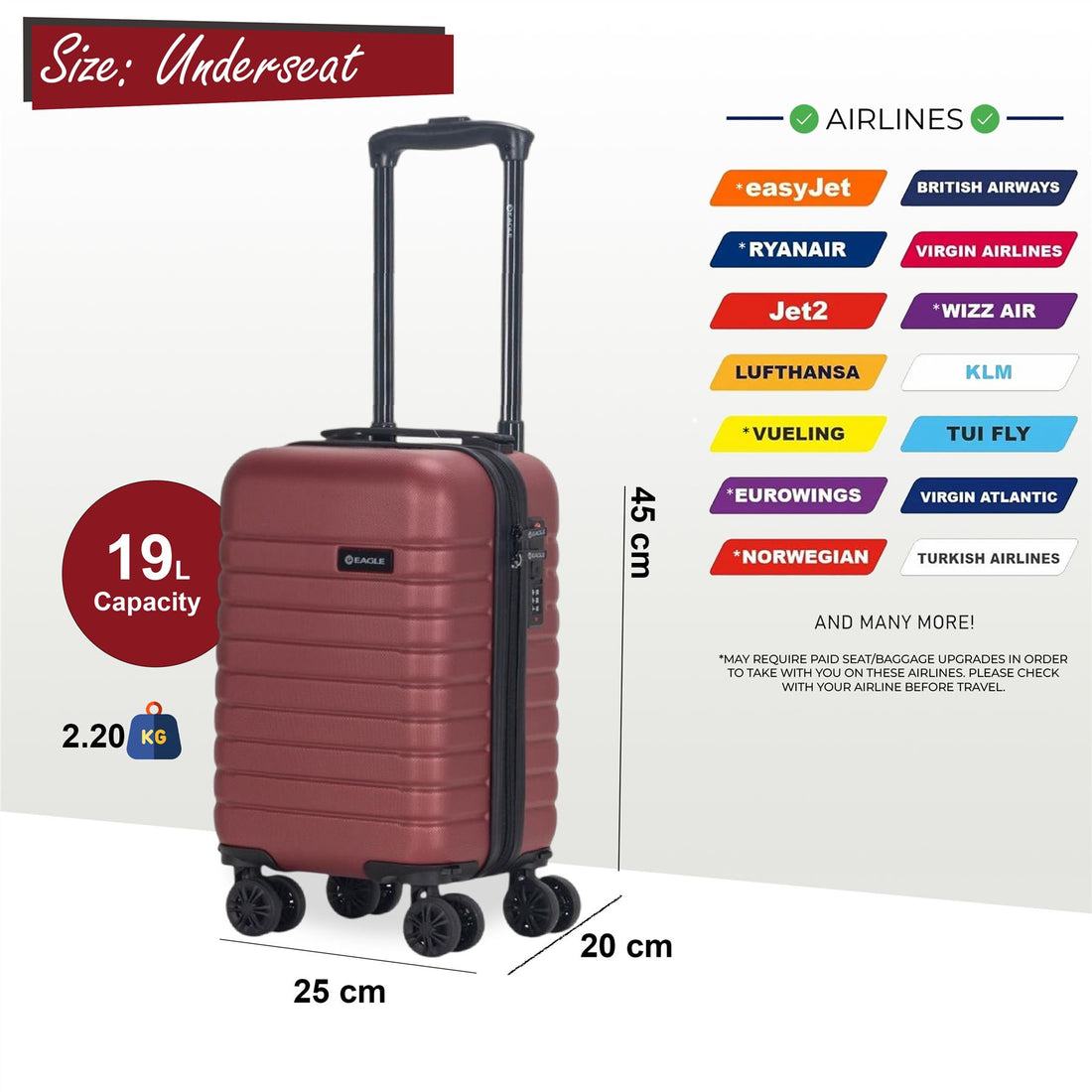 Koga Underseat Hard Shell Suitcase in Burgundy