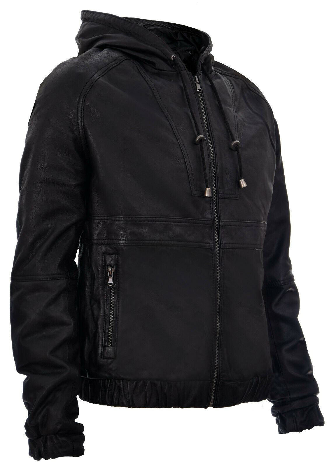 Mens Leather Hooded Bomber Jacket-Chorley