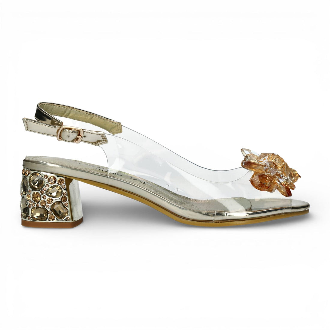 Laura Vita Women’s Mily-22 Clear Golden Slip-On Cinderella Heel Sandals