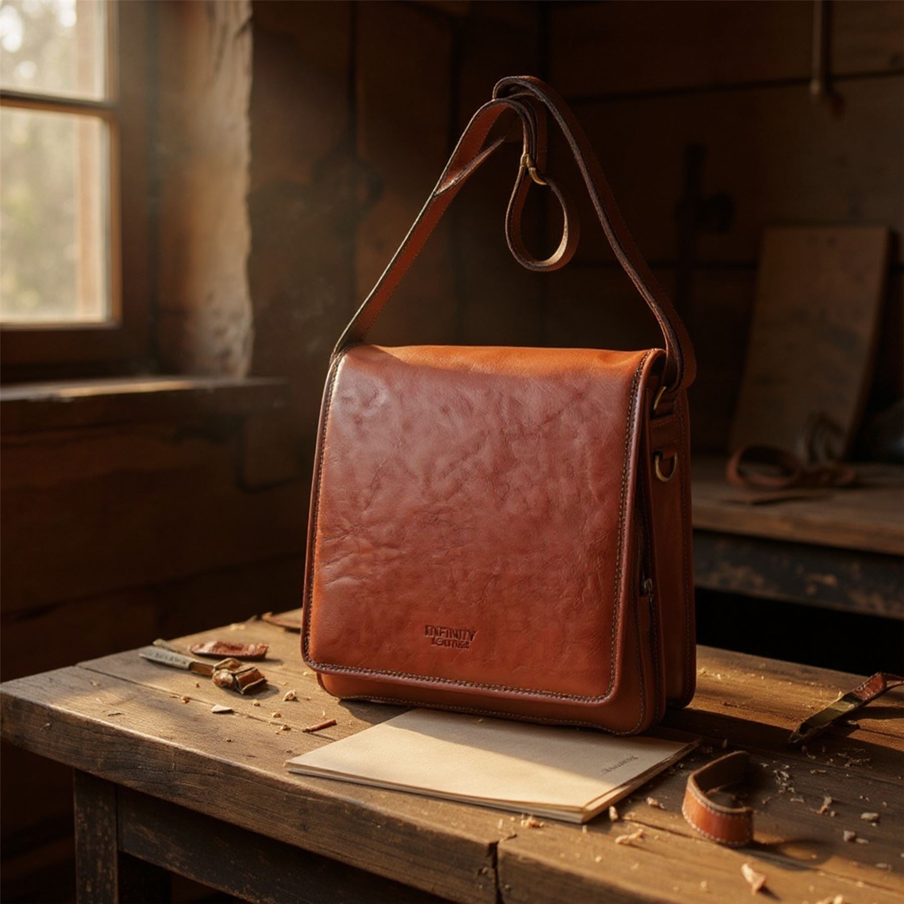 Leather Vintage Tan Messenger Shoulder Crossbody Travel Business Bag - Ranger