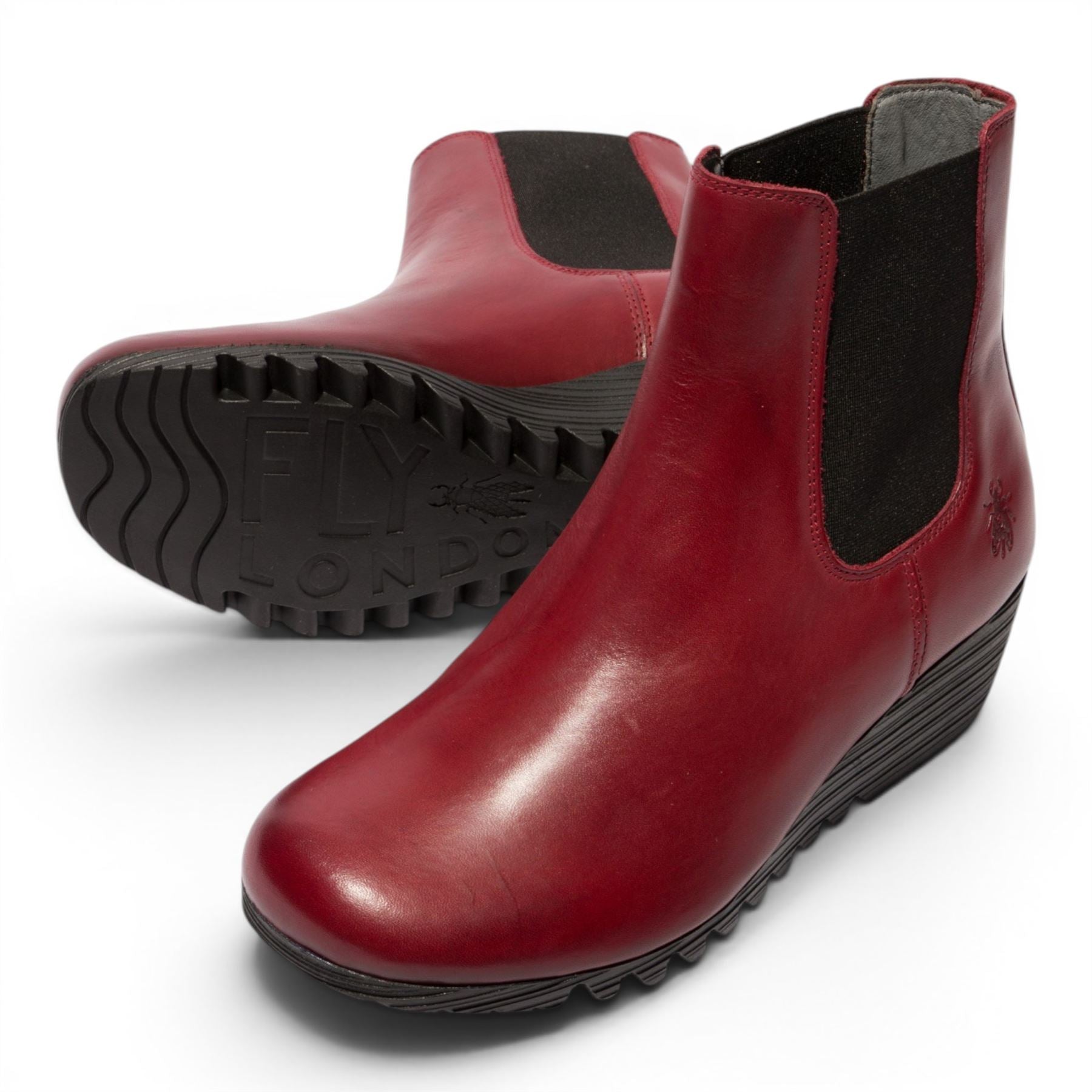 Fly London Womens Burgundy Red Leather Wedge Heel Chelsea Boots - ORFU496