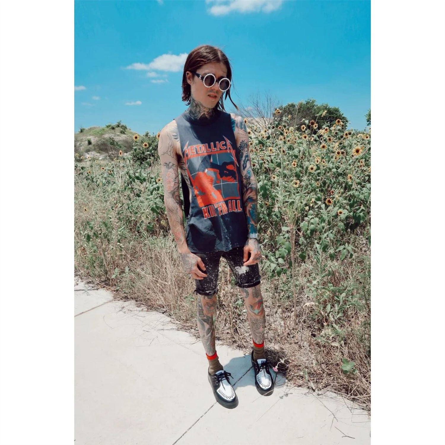 TUK Pointed Creeper Sneaker Black White Leather Platform Shoes - A9180