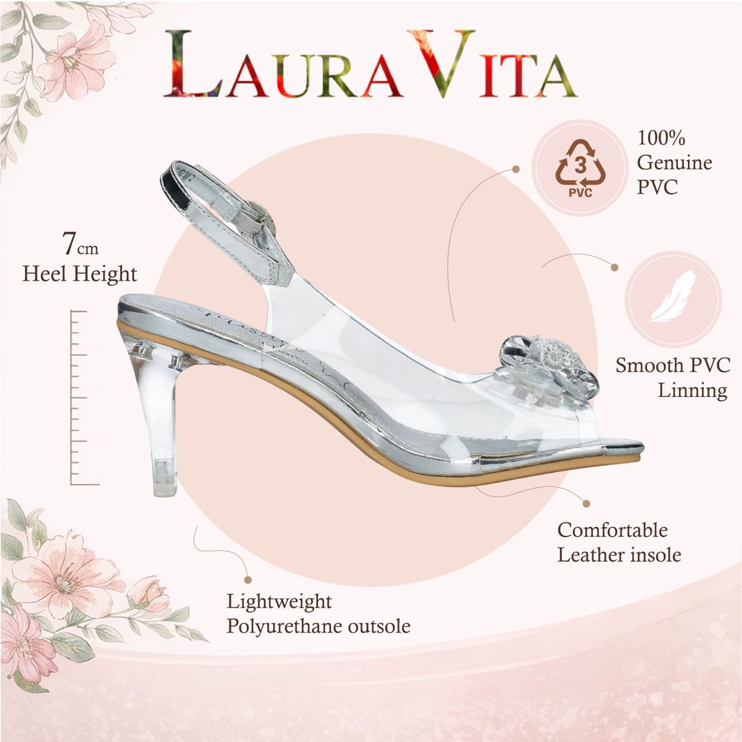 Laura Vita Women’s Mira 01 Clear Silver Slip-On Cinderella Heel Sandals
