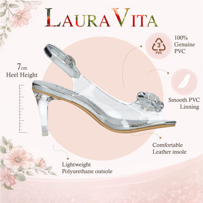 Laura Vita Women’s Mira 01 Clear Silver Slip-On Cinderella Heel Sandals