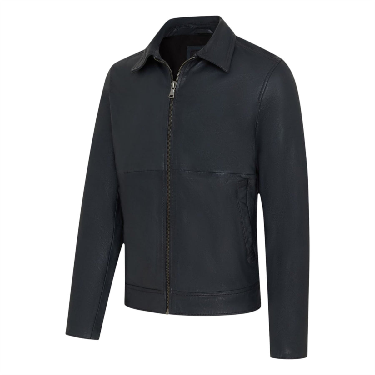 Mens Leather Harrington Collar Biker Jacket - Alpha