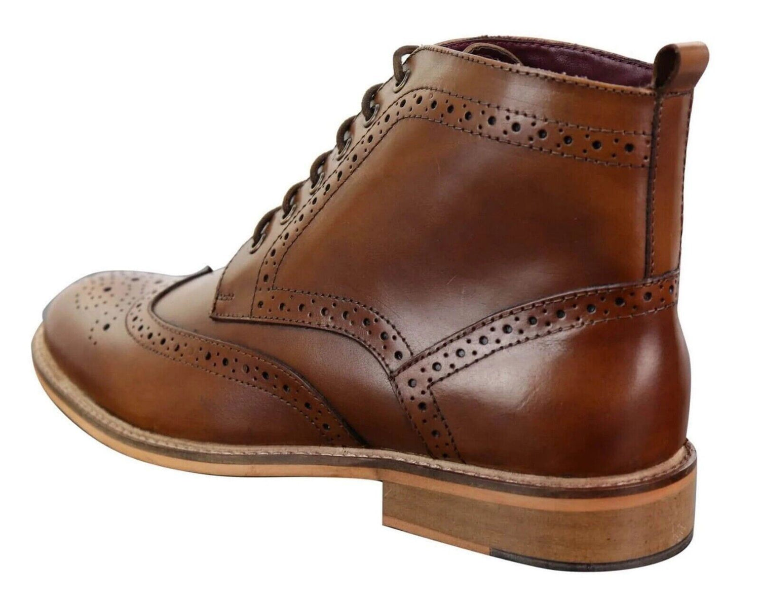 Mens Classic Oxford Brogue Ankle Boots in Tan Leather - Upperclass Fashions 