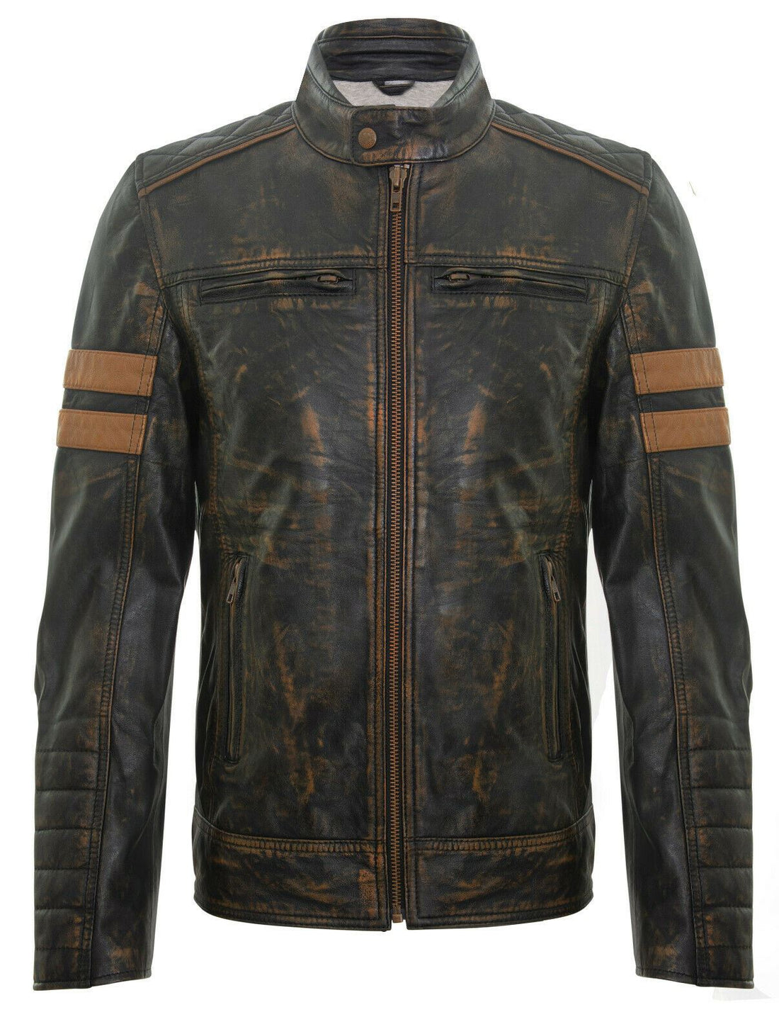 Men’s Vintage Striped Racing Leather Jacket-Stamford - Upperclass Fashions 