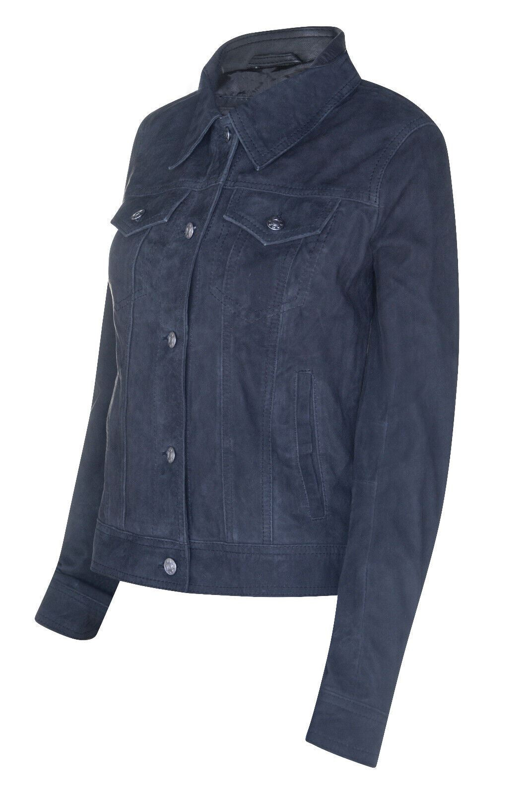 Womens Classic Suede Trucker Jeans Jacket-Neston - Upperclass Fashions 