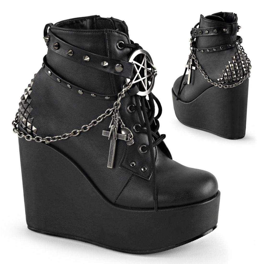 Demonia Poison 101 Black Vegan Leather Ankle Boots - Upperclass Fashions 