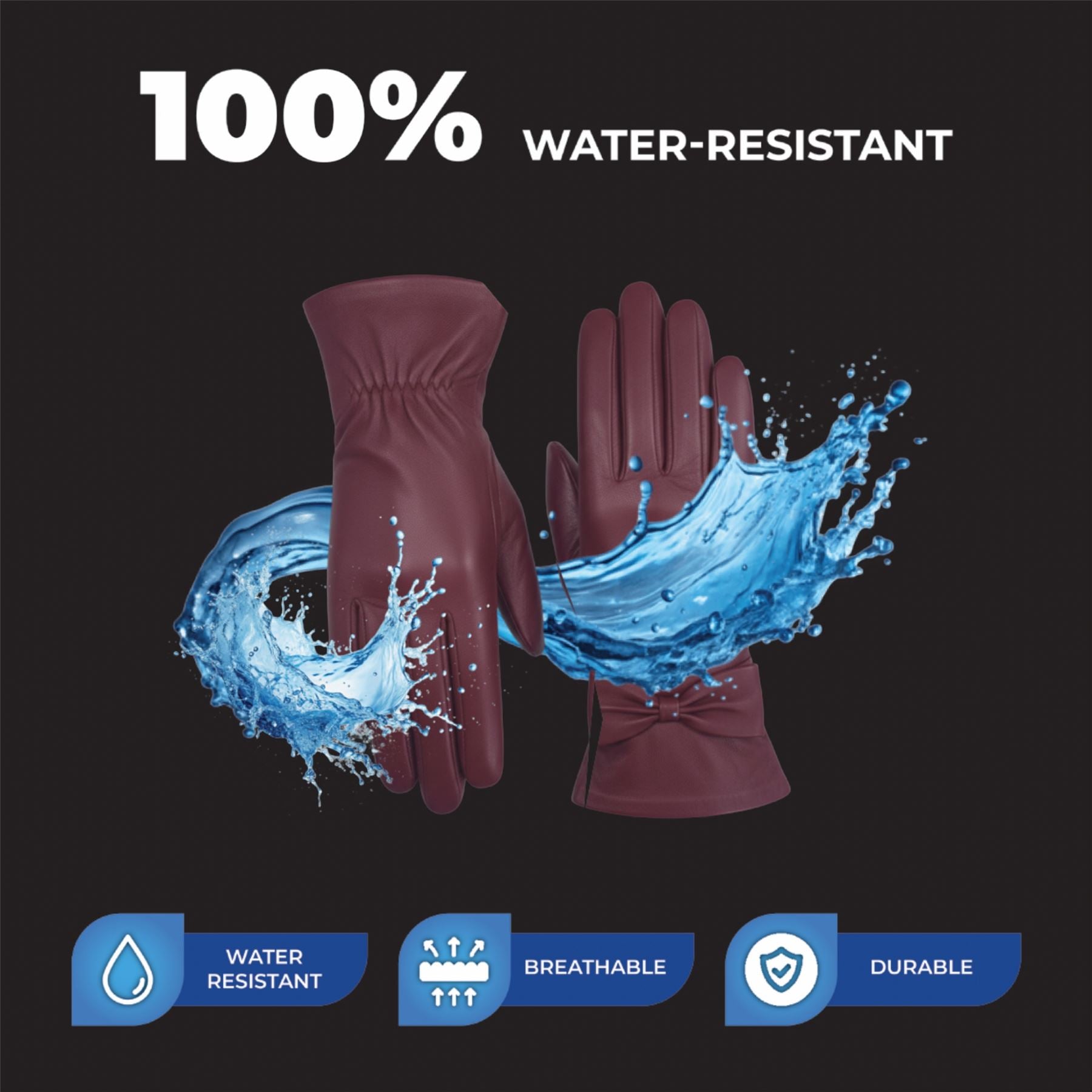 Womens Italian Leather Winter Bow Design Soft Wool Lining Gloves - L-GLV-401