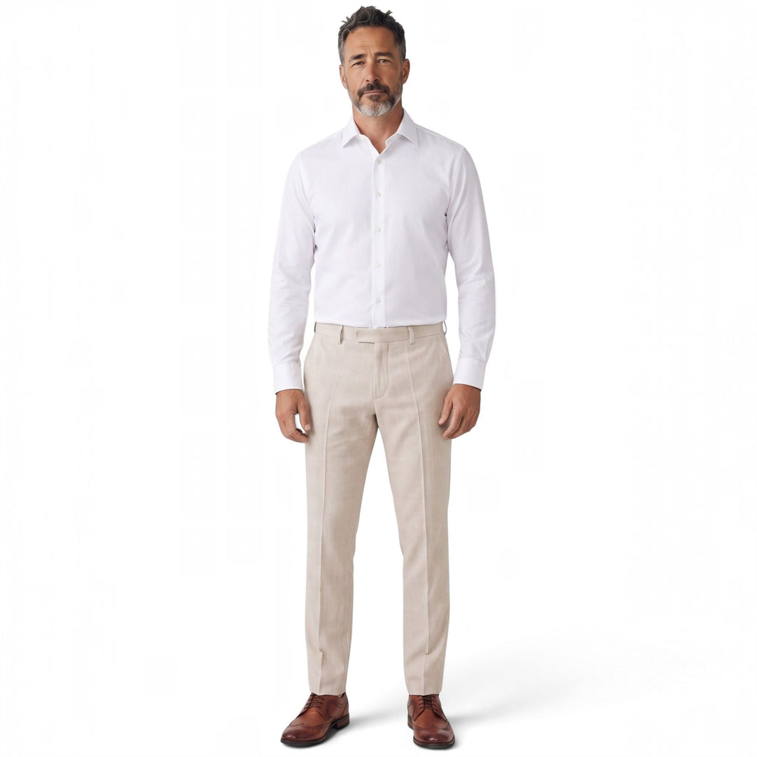 Mens Cream Check Tailored Trousers Formal Pants - Regent