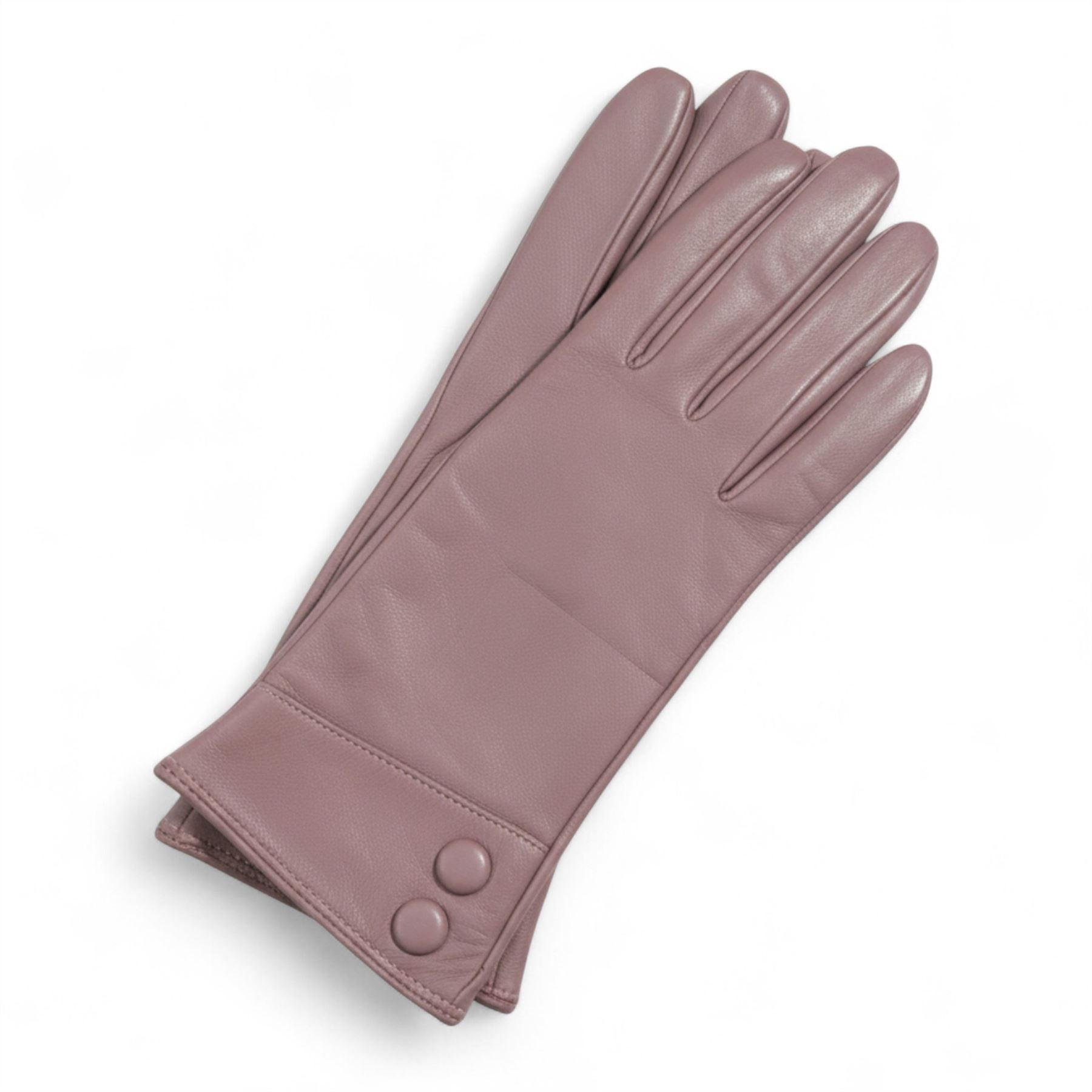 Womens Italian Leather Winter Button Design Soft Wool Lining Gloves - L-GLV-501