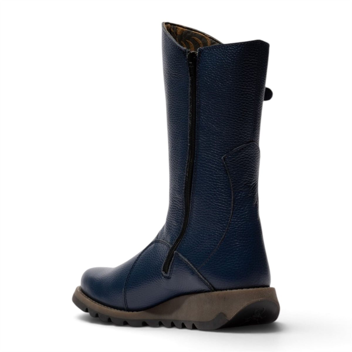 Fly London Womens Navy Blue Leather Mid-Calf Long Boots - MES2913