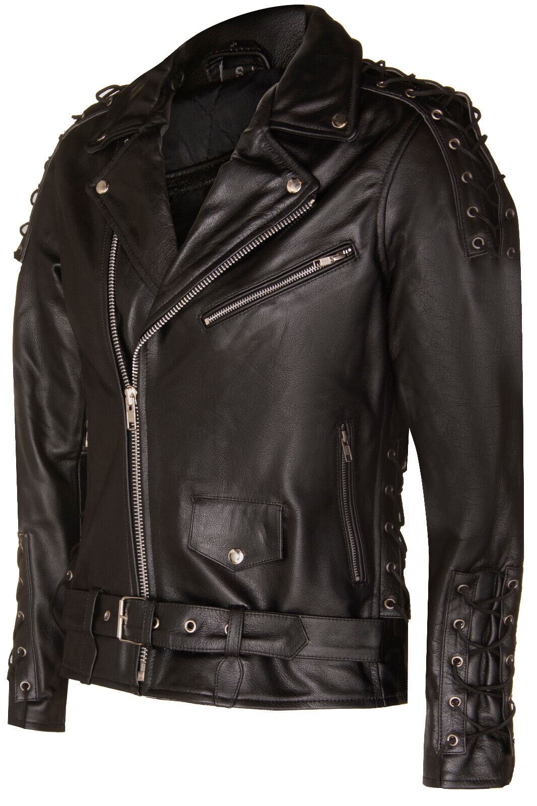 Mens Vintage Brando Leather Biker Jacket-Sandwich - Upperclass Fashions 