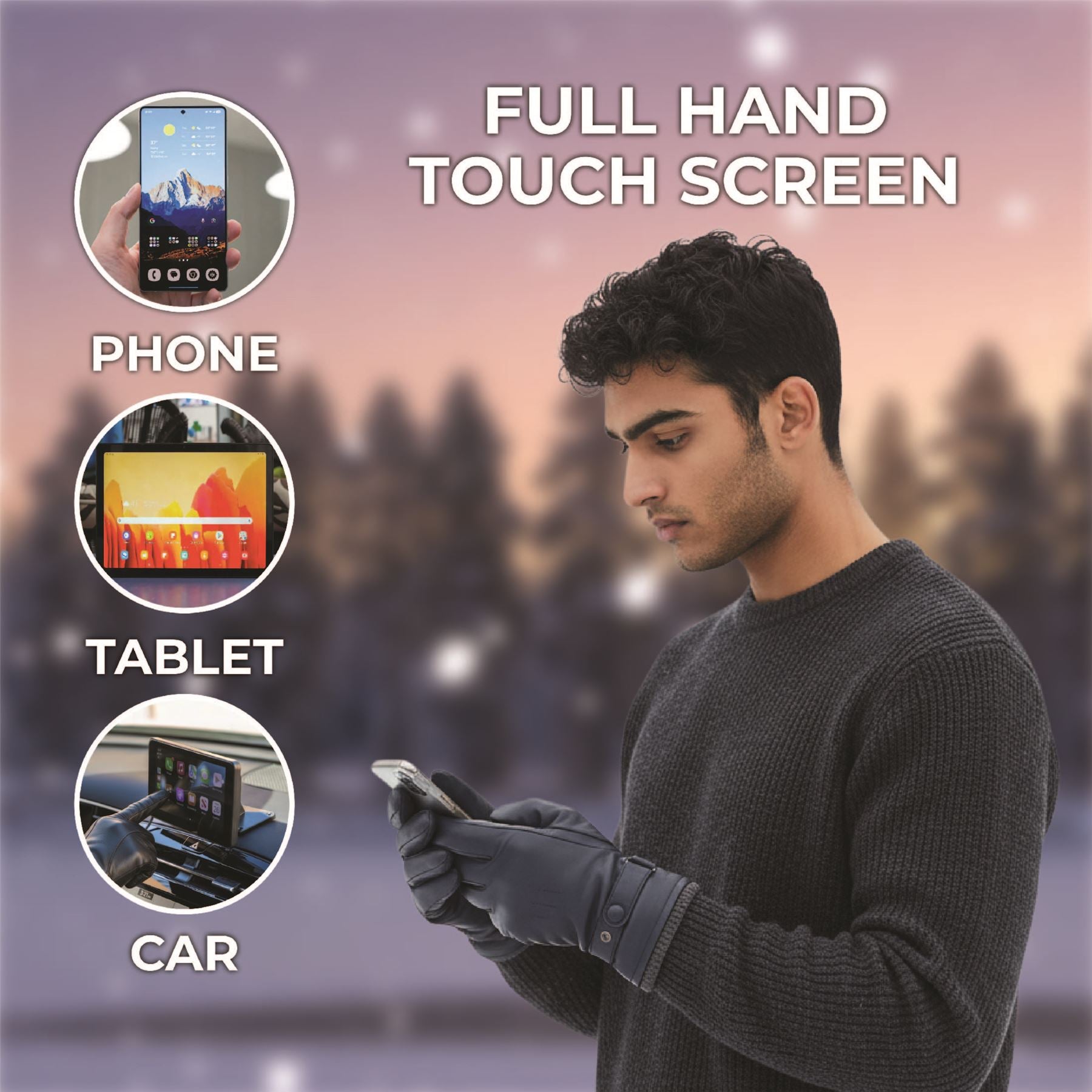 Men’s Italian Leather Warm Wool Lining Winter Knit Rib Gloves - M-LGV-105