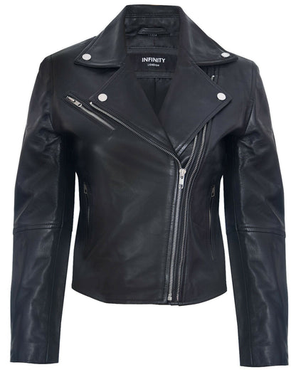 Womens Red Leather Retro Biker Jacket-Madeley