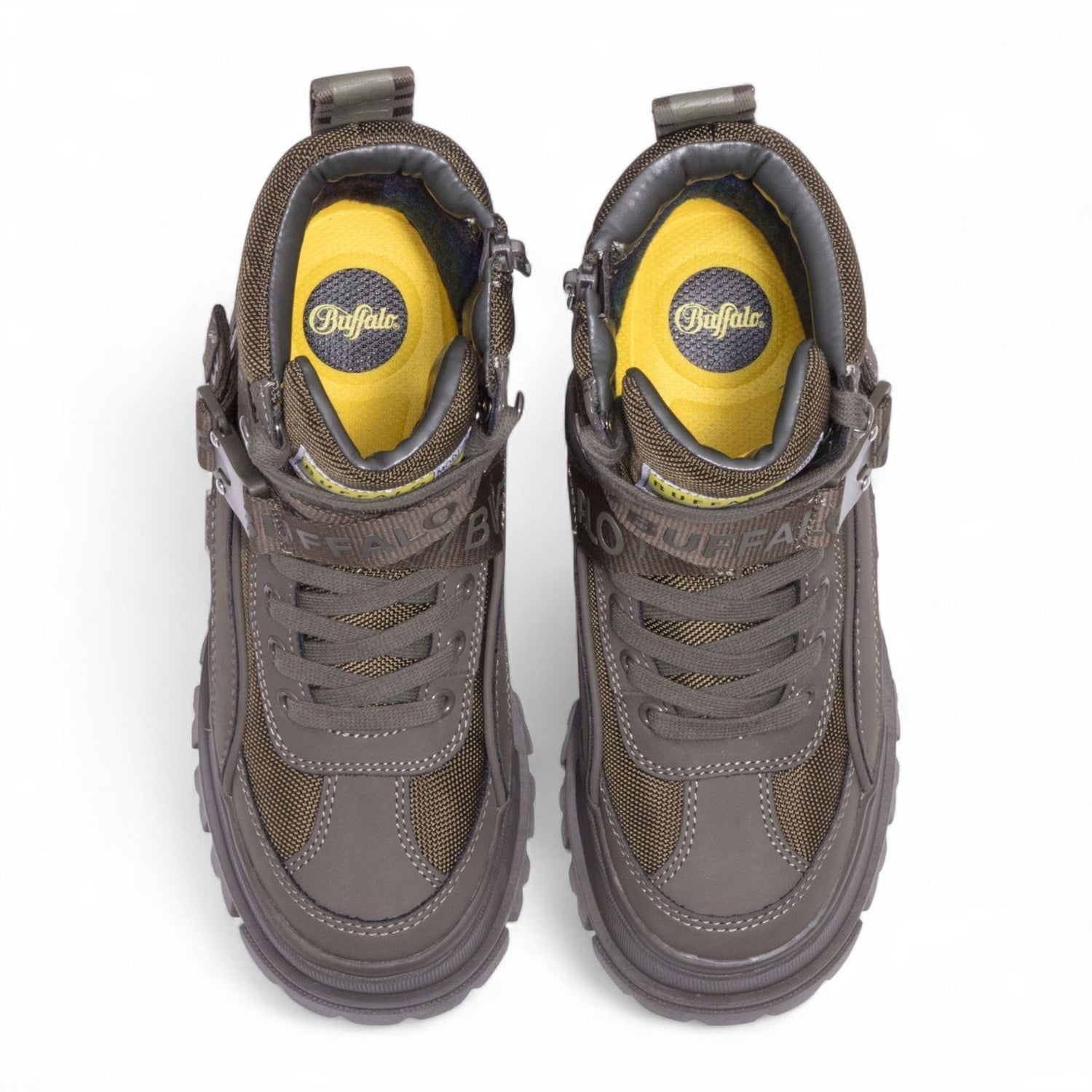 Buffalo Womens Khaki Chunky Platform High Ankle Combat Boots - ASPHA-COM1