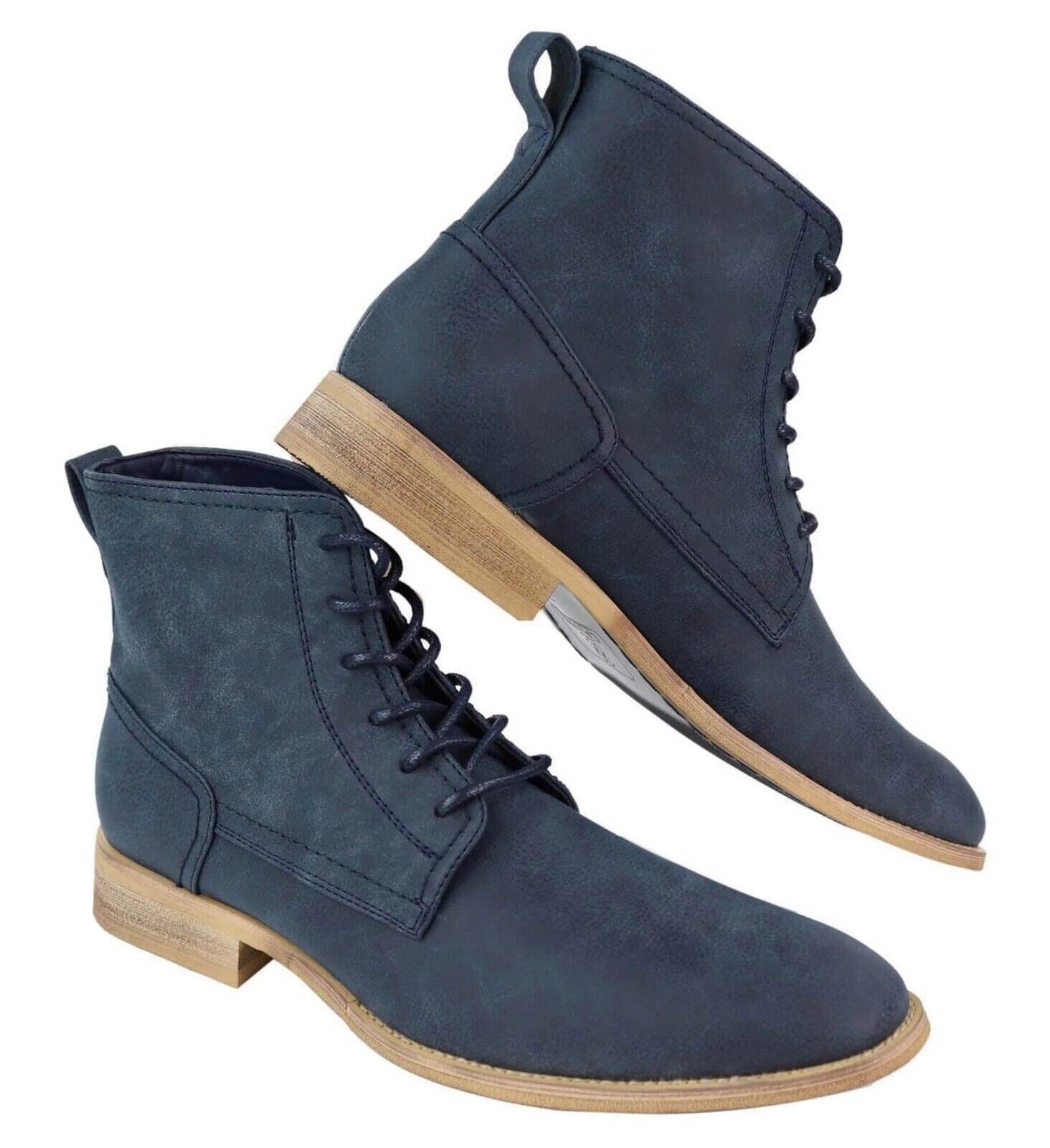 Mens Matt Navy Suede Lace Up Ankle Boots