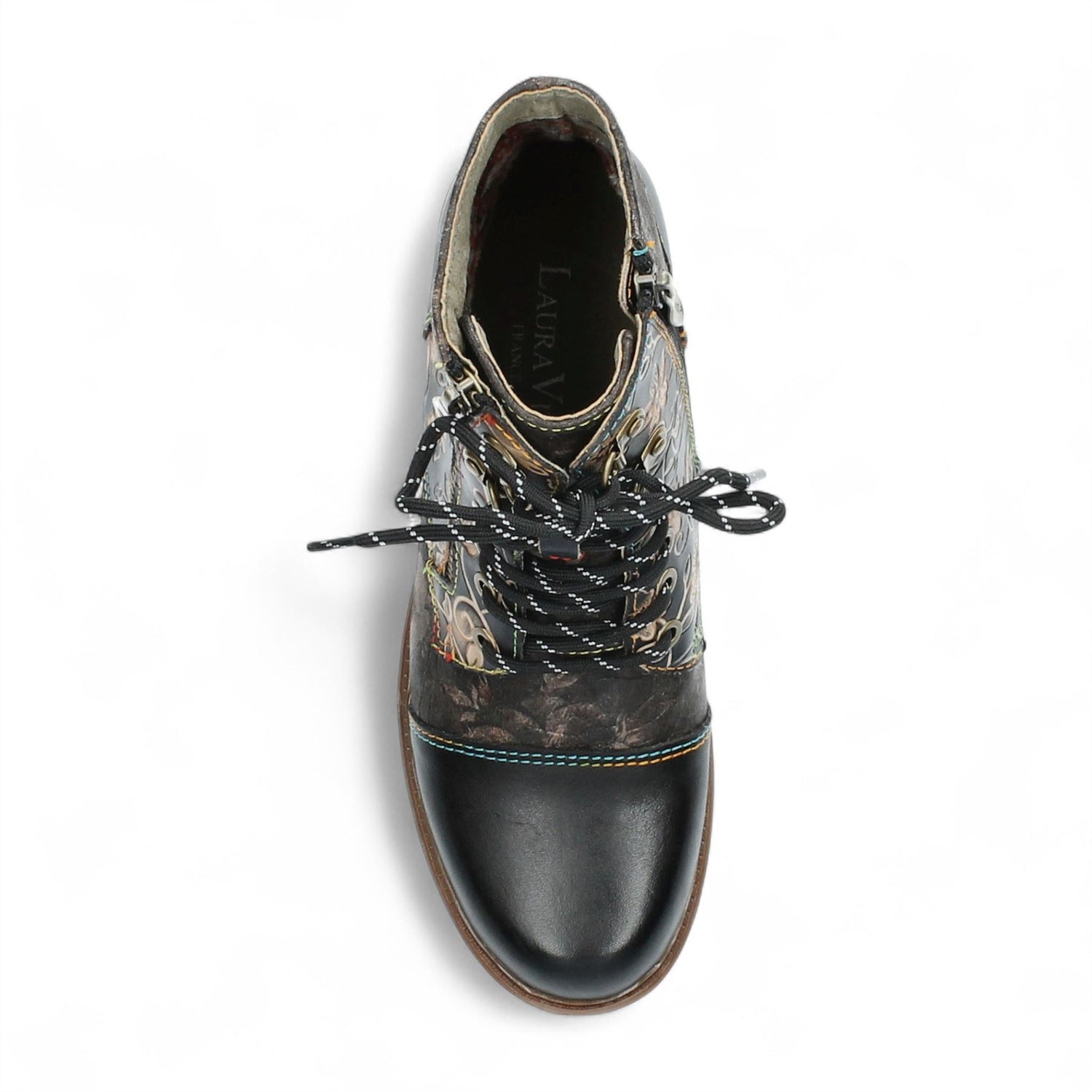 Laura Vita Anita 006 Black Floral Womens Gothic Victorian Leather Ankle Boots