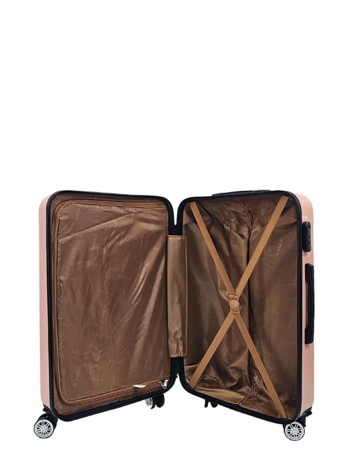 Hard Shell Rose Gold Cabin Suitcase Set 8 Wheel Luggage Case Travel Bag