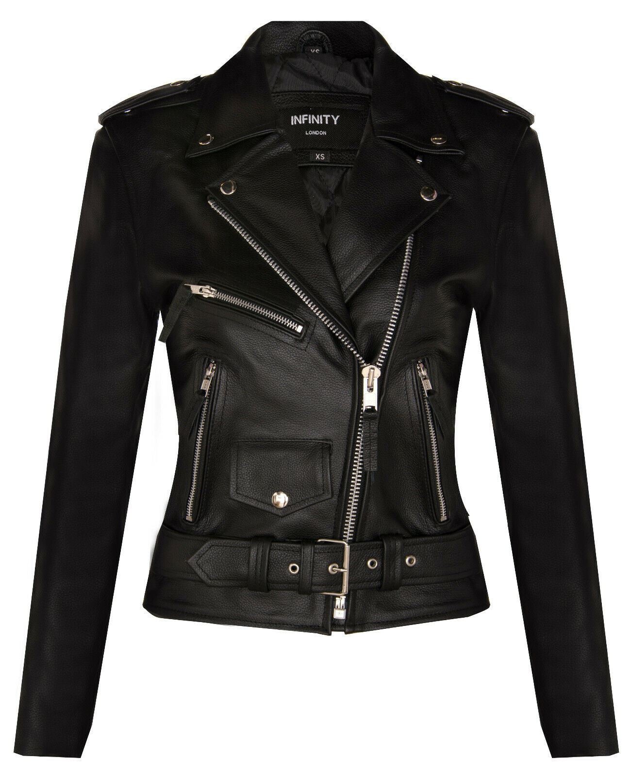 Womens Cowhide Leather Biker Jacket-Mansfield