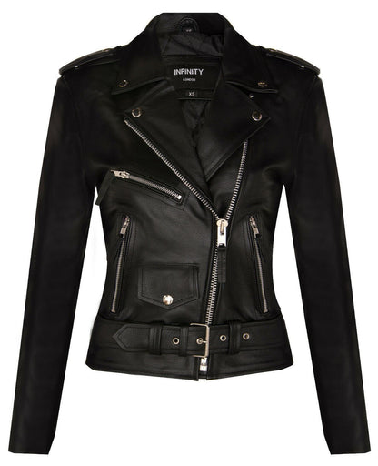 Womens Cowhide Leather Biker Jacket-Mansfield