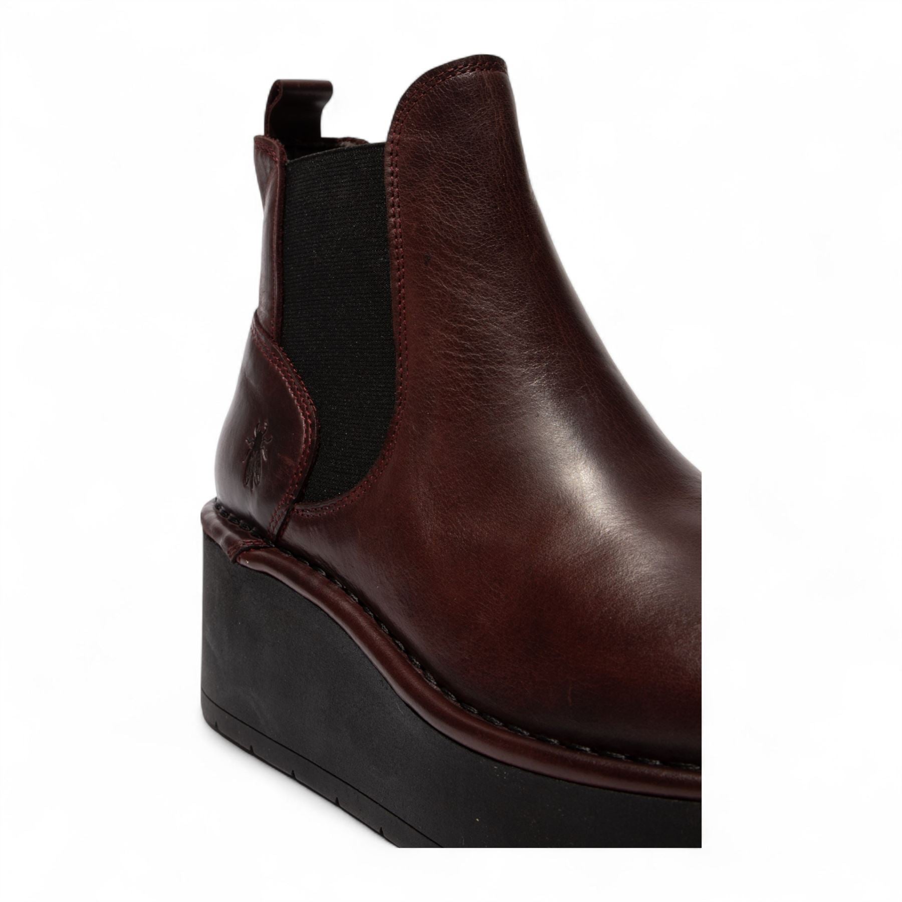 Fly London Womens Wine Red HELY268 Chelsea Leather Ankle Pull-On Platform Comfort Boots
