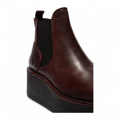Fly London Womens Wine Red HELY268 Chelsea Leather Ankle Pull-On Platform Comfort Boots